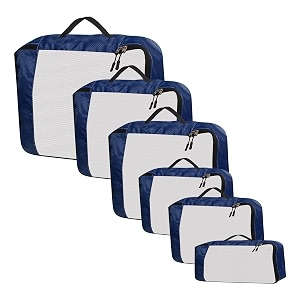 packing cubes for travel organizer clothes laundry compression suitcase luggage storage travelling pouches bags organiser polyester set of 61l2m2s1slim navy blue