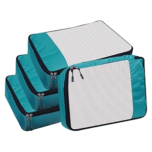 packing cubes for travel organizer clothes laundry compression suitcase luggage storage travelling pouches bags organiser polyester large-pack of 4 airport blue