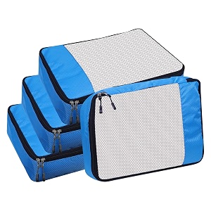 packing cubes for travel organizer clothes laundry compression suitcase luggage storage travelling pouches bags organiser polyester large-pack of 4 sky blue