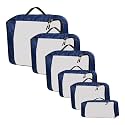 Packing Cubes For Travel Organizer Clothes Laundry Compression Suitcase Luggage Storage Travelling Pouches Bags Organiser, Polyester (SET OF 6(1L+2M+2S+1SLIM), Navy Blue)