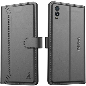 aibex  compatible for vivo t1x flip cover leather finish  inside tpu with card pockets  wallet stand  complete protection flip case - black