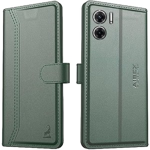 aibex  redmi 11 prime 5g flip cover leather finish  inside tpu with card pockets  wallet stand  complete protection flip case green