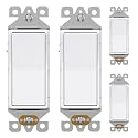 AIDA 4 Pack 3 Way Rocker Decora Light Switch, 15 Amp Self-grounding Electrical Light Switches, Residential Grade, UL Listed, Glossy White
