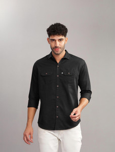 AIDAN PAUL Men Solid Casual Black Shirt