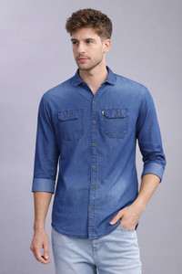 AIDAN PAUL Men Washed Casual Blue Shirt