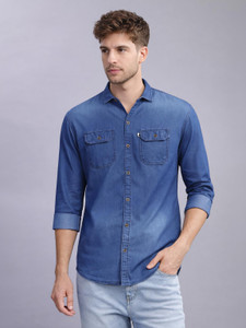 AIDAN PAUL Men Washed Casual Blue Shirt