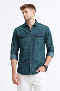 AIDAN PAUL Men Washed Casual Green Shirt