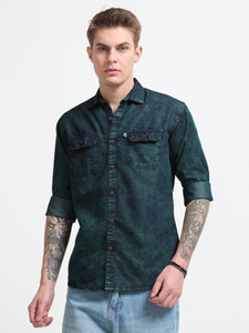 AIDAN PAUL Men Washed Casual Green Shirt