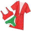 AIDEAONE Girls 3 Piece Bikini Swimsuit Set Cute Bathing Suit with Quick Dry Kimono Drawstring Coverup for 5-12 Years