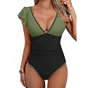 Aidonger Women One Piece Swimsuit V Neck Ruffle Slimming Bathing Suit