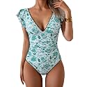 Aidonger Women One Piece Swimsuit V Neck Ruffle Slimming Bathing Suit