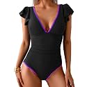 Aidonger Women One Piece Swimsuit V Neck Ruffle Slimming Bathing Suit