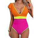 Aidonger Women One Piece Swimsuit V Neck Ruffle Slimming Bathing Suit