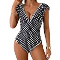 Aidonger Women One Piece Swimsuit V Neck Ruffle Slimming Bathing Suit