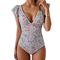 Aidonger Women One Piece Swimsuit V Neck Ruffle Slimming Bathing Suit