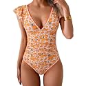 Aidonger Women One Piece Swimsuit V Neck Ruffle Slimming Bathing Suit