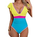 Aidonger Women One Piece Swimsuit V Neck Ruffle Slimming Bathing Suit