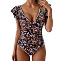 Aidonger Women One Piece Swimsuit V Neck Ruffle Slimming Bathing Suit