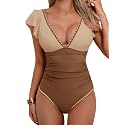 Aidonger Women One Piece Swimsuit V Neck Ruffle Slimming Bathing Suit