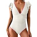 Aidonger Women One Piece Swimsuit V Neck Ruffle Slimming Bathing Suit