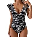 Aidonger Women One Piece Swimsuit V Neck Ruffle Slimming Bathing Suit