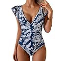Aidonger Women One Piece Swimsuit V Neck Ruffle Slimming Bathing Suit