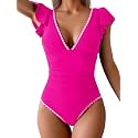 Aidonger Women One Piece Swimsuit V Neck Ruffle Slimming Bathing Suit