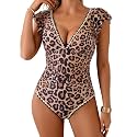 Aidonger Women One Piece Swimsuit V Neck Ruffle Slimming Bathing Suit