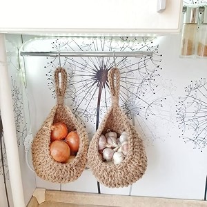 live beautiful handcrafted decorative crochet jute hanging baskets for plantation home decoration amp storage nuts 634x1234 inch set of 2 pcs beige
