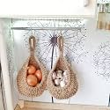 Live Beautiful Handcrafted Decorative Crochet Jute Hanging Baskets for Plantation, Home Decoration & Storage Nuts (6"X12" inch Set of 2 pcs, Beige)