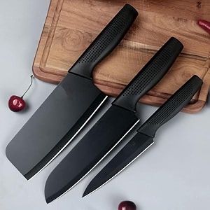 aiheal marve stainless steel 3 pieces kitchen knives set chef knife setmeat knife with sharp blade with ergonomic handle for home kitchen and restaurant black