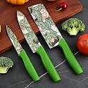 Aiheal Marve Stainless Steel 3 Pieces Kitchen Knives Set, Green Chef Knife Set, Meat Knife, Sharp Blade, Ergonomic Handle