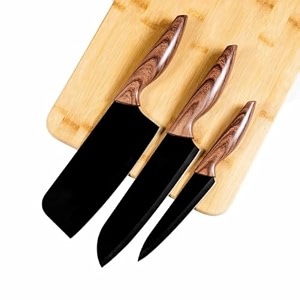aiheal stainless steel 3 pieces kitchen knives set chef knife setmeat knife with sharp blade with ergonomic handle for home kitchen and restaurant black wooden