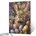 Aihonmin Easter Bunny Surrounded by Flowers DIY Paint by Numbers for Adults Easter Eggs Digital Oil Painting Kits on Canvas Acrylic Paint DIY Crafts Paintwork Home Decor Gift 16x20 Inch (Frameless)
