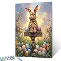 Aihonmin Easter Rabbit and Eggs Paint by Number for Adults Beginner Abstract Cross Paint by Number Kits on Canvas Colorful Simple Painting DIY Acrylic Paintwork Home Wall Decor 16"x20" (DIY Frame)