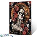 Aihonmin Halloween Woman Paint by Numbers Kits for Adult Paint by Numbers Sugar Skull Woman Portrait Painting Kits on Colored Canvas Art Set for Beginner Gift Home Decor Without Framed 16''W x 20''H