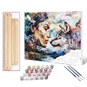 Aihonmin Paint by Numbers for Adults Beauty and The Beast Girl Grey Wolf Paintings DIY Kit for Adult Kids Beginner on Canvas Paint Acrylic Home Bedroom Wall Decor Handmade Holiday Gifts（Manual Frame