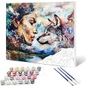 Aihonmin Paint by Numbers for Adults Beauty and The Beast Girl Grey Wolf Paintings DIY Kit for Adult Kids Beginner on Canvas Paint Acrylic Home Bedroom Wall Decor Handmade Holiday Gifts（Frameless