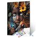 Aihonmin Paint by Numbers for Adults Beginner and Kids DIY Indian Tribe Animal African Little Girl and Peacock Canvas Paint by Numbers Acrylic Oil Painting Kit Home Wall Decor Artwork (Frameless)