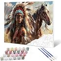 Aihonmin Paint by Numbers for Adults DIY Indians Oil Painting for Kids and Beginner Acrylic Painting Kits on Canvas African Tribal Girl and Horse Paintings Arts Craft for Home Wall Decor (Frameless)