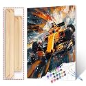 Aihonmin Racing DIY Paint by Numbers,Canvas Oil Painting Kits for Boys,16x20In Acrylic Oil Painting On Canvas, Racing Car in Motion Number Painting DIY Craft Kits for Home Room Decor (DIY Frame)