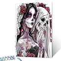 Aihonmin Sugar Skull Girl Paint by Numbers Kits for Adult Beginners Halloween Human Skull Painting Kits on Canvas with Brushes and Acrylic Pigment for Home Wall Decor Without Framed 16''W x 20''H
