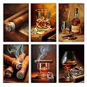 Aihonmin Whiskey Cigars 6 Pack Paint by Numbers for Adults Beginner Cigarillo Whisky Oil Painting Kits on Canvas with Brushes Acrylic Painting DIY Paintwork Home Decor Gifts 8x11.8 Inch (Frameless)
