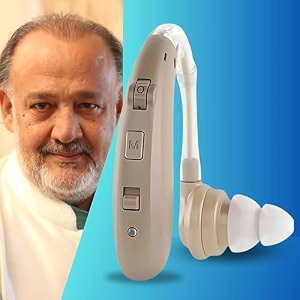 aika ak-6360 digital rechargeable hearing aid machine with bluetooth and active noise cancellation - crystal clear sound and comfortable wear beige 1 piece with dry kit and 1 year warranty