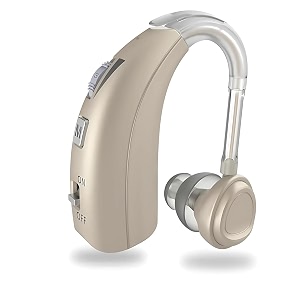 aika rechargeable sound device for seniors with ergonomic fit background noise reduction and quick charging - up to 40 hours of use beige for single ear