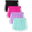Aikuco 4 Packs Girls Athletic Shorts Toddler Soccer Running Active Dolphin Dry-Fit Kids Gym Workout Performance Shorts