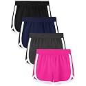 Aikuco 4 Packs Girls Athletic Shorts Toddler Soccer Running Active Dolphin Dry-Fit Kids Gym Workout Performance Shorts