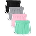 Aikuco 4 Packs Girls Athletic Shorts Toddler Soccer Running Active Dolphin Dry-Fit Kids Gym Workout Performance Shorts