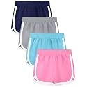 Aikuco 4 Packs Girls Athletic Shorts Toddler Soccer Running Active Dolphin Dry-Fit Kids Gym Workout Performance Shorts