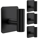 Aikzik 4 Pack Large Heavy Duty Wall Hooks - 26lb Max, Stainless Steel Adhesive Towel Hook, Shower Hooks for Hanging Towel, Coat, Robe, Wall Hook for Use in Bathroom, Kitchen and Door, Matte Black